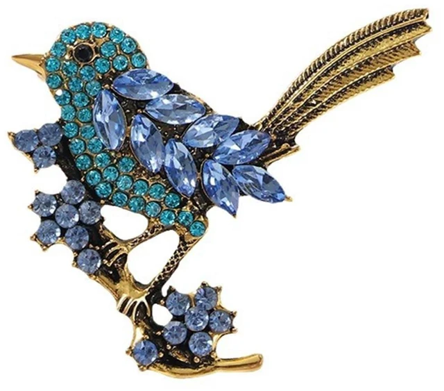 Main image of Bird Brooch Pin for Women Elegant Gold Tone Crystal Bird Brooches for Women Dress Hat Decoration-blue