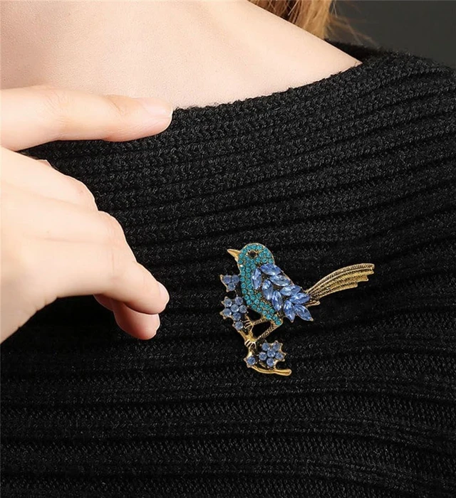 Alt view image 3 of 3 - Bird Brooch Pin for Women Elegant Gold Tone Crystal Bird Brooches for Women Dress Hat Decoration-blue