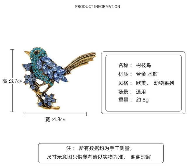 Alt view image 2 of 3 - Bird Brooch Pin for Women Elegant Gold Tone Crystal Bird Brooches for Women Dress Hat Decoration-blue