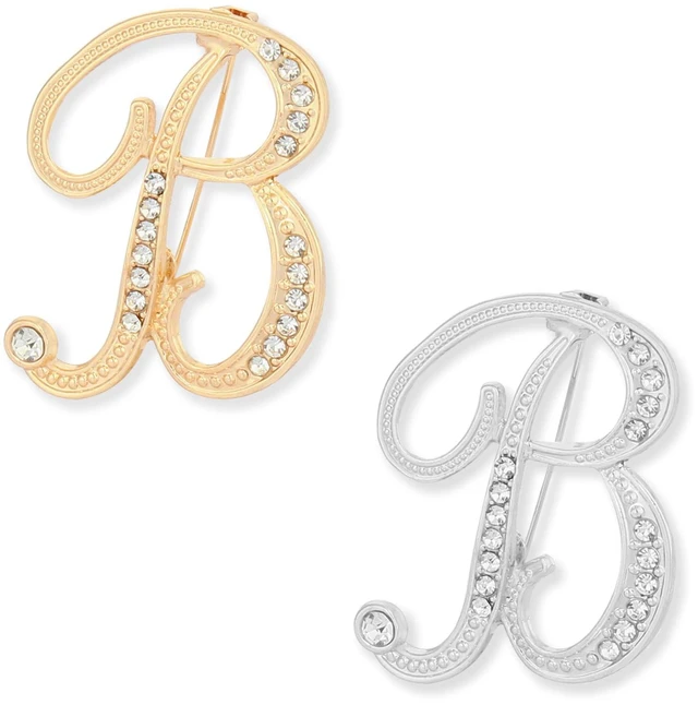 Main image of 2-Piece Alphabet Brooch Set, Zinc Alloy Enamel Pins, Contemporary Style, A-Z Collection, Gold and Silver, 2 inches, Pin Back Closure (B)