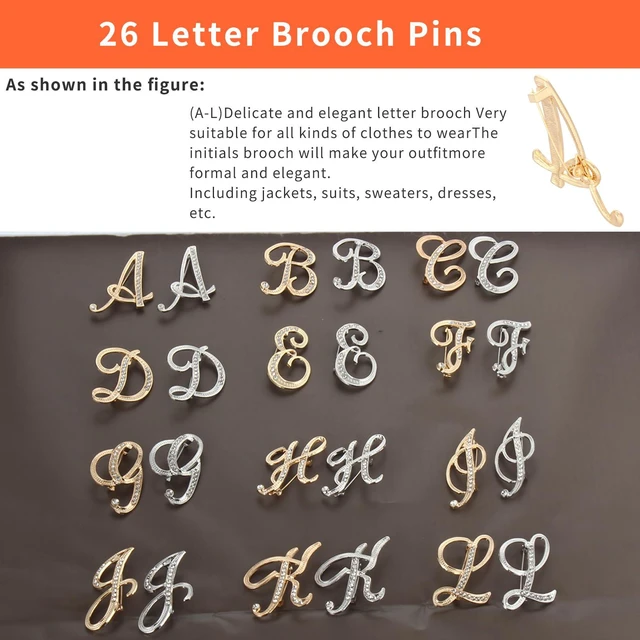 Alt view image 3 of 6 - 2-Piece Alphabet Brooch Set, Zinc Alloy Enamel Pins, Contemporary Style, A-Z Collection, Gold and Silver, 2 inches, Pin Back Closure (B)