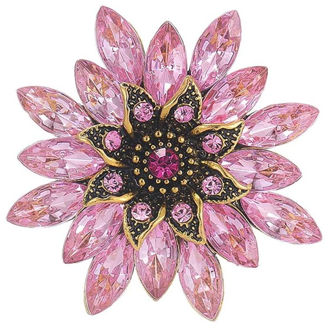 Main image of Sparkling Rhinestone Flower Brooch Pin Fashion Crystal Sunflower Brooch Floral Lapel Pins Red/Green/Purple/Pink Crystal CZ Broochs Large Flower Pin Clothes Hat Bag Dress Broochs (Pink)