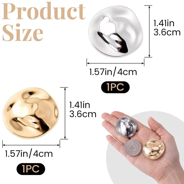 Alt view image 2 of 7 - 2 Pcs Irregular Disc Brooches, Round Brooch Pins, Gold, Silver | Alloy build, 4x3.6cm, vintage geometric style, easy to pin, lapel pins for dresses, sweaters, coats, costumes, wedding, party