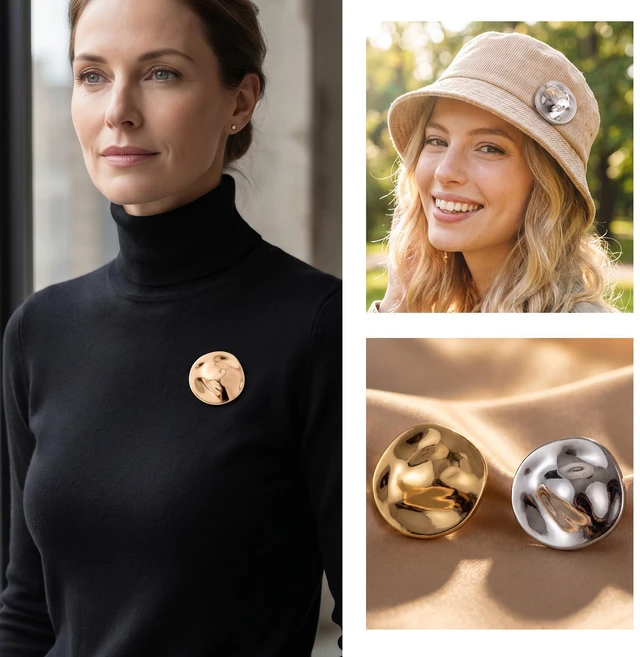 Alt view image 5 of 7 - 2 Pcs Irregular Disc Brooches, Round Brooch Pins, Gold, Silver | Alloy build, 4x3.6cm, vintage geometric style, easy to pin, lapel pins for dresses, sweaters, coats, costumes, wedding, party