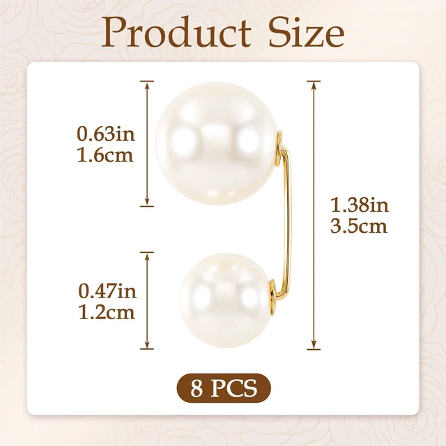 Alt view image 2 of 7 - 8pcs Pearl Brooches for Women, Faux Pearl Shawl Pins Sweater Clip, Decorative Safety Pins Pant Hem Clips Length Adjuster for Jeans Wedding Party - Beige