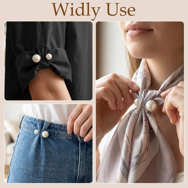 Alt view image 7 of 7 - 8pcs Pearl Brooches for Women, Faux Pearl Shawl Pins Sweater Clip, Decorative Safety Pins Pant Hem Clips Length Adjuster for Jeans Wedding Party - Beige