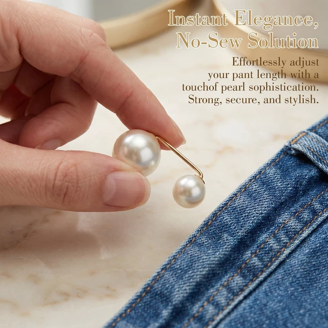 Alt view image 4 of 7 - 8pcs Pearl Brooches for Women, Faux Pearl Shawl Pins Sweater Clip, Decorative Safety Pins Pant Hem Clips Length Adjuster for Jeans Wedding Party - Beige