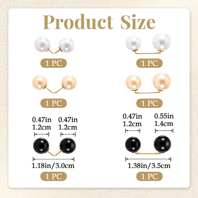 Alt view image 2 of 7 - 6pcs Pearl Brooches for Women, Faux Pearl Shawl Pins Sweater Clip, Decorative Safety Pins Pant Hem Clips Length Adjuster for Jeans Wedding Party - Beige, Gold, Black
