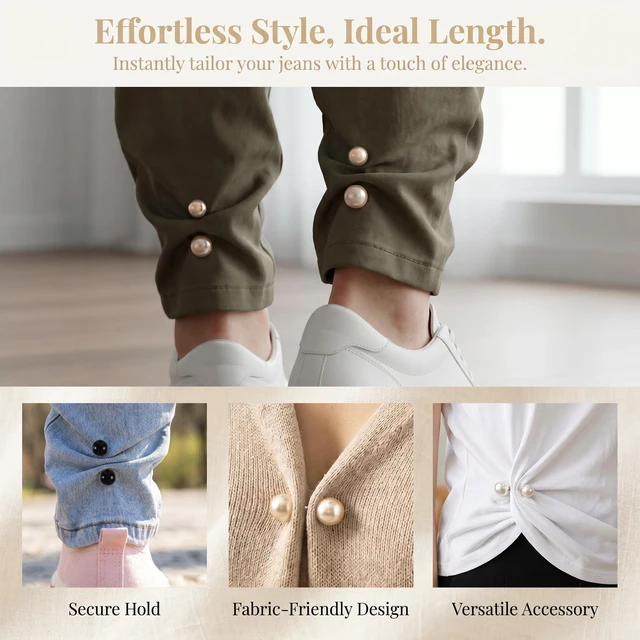 Alt view image 3 of 7 - 6pcs Pearl Brooches for Women, Faux Pearl Shawl Pins Sweater Clip, Decorative Safety Pins Pant Hem Clips Length Adjuster for Jeans Wedding Party - Beige, Gold, Black