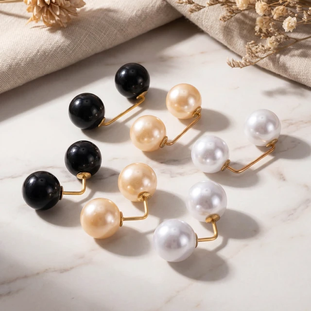 Alt view image 4 of 7 - 6pcs Pearl Brooches for Women, Faux Pearl Shawl Pins Sweater Clip, Decorative Safety Pins Pant Hem Clips Length Adjuster for Jeans Wedding Party - Beige, Gold, Black