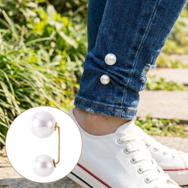 Alt view image 5 of 7 - 6pcs Pearl Brooches for Women, Faux Pearl Shawl Pins Sweater Clip, Decorative Safety Pins Pant Hem Clips Length Adjuster for Jeans Wedding Party - Beige, Gold, Black