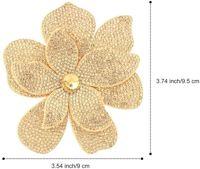 Alt view image 2 of 7 - 3.74 Inches Rhinestone Camellia Flower Brooch Pins & Hair Clips for Women Elegant Created Crystal Lapel Pin Brooches Wedding Party Champagne