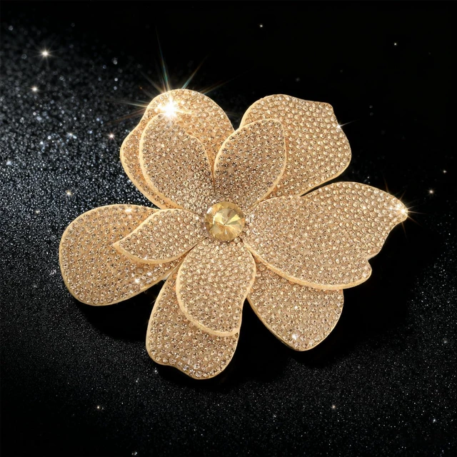 Alt view image 3 of 7 - 3.74 Inches Rhinestone Camellia Flower Brooch Pins & Hair Clips for Women Elegant Created Crystal Lapel Pin Brooches Wedding Party Champagne