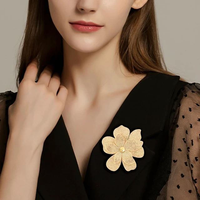 Alt view image 6 of 7 - 3.74 Inches Rhinestone Camellia Flower Brooch Pins & Hair Clips for Women Elegant Created Crystal Lapel Pin Brooches Wedding Party Champagne