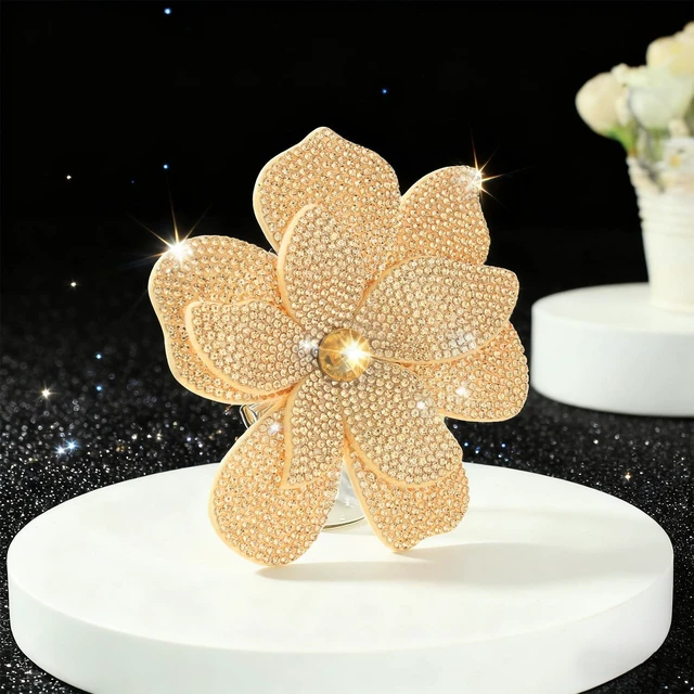 Alt view image 4 of 7 - 3.74 Inches Rhinestone Camellia Flower Brooch Pins & Hair Clips for Women Elegant Created Crystal Lapel Pin Brooches Wedding Party Champagne
