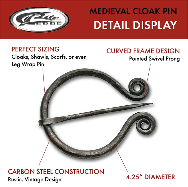Alt view image 2 of 2 - Supplies Medieval Cloak Pin - 4.25 Inch Carbon Steel Celtic Brooch for Cloaks and Shawls, Viking-Style Fastener with Swivel Prong
