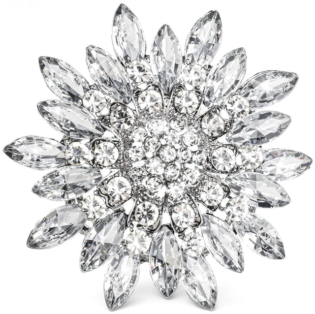 Main image of Crystal Flower Rhinestone Brooches for Women, Corsage Brooch Pin Silver Brooch Pins for Women Rhinestone Appliques for Dresses Wedding Bridal Scarf Hat Bag
