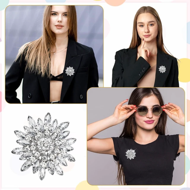 Alt view image 3 of 7 - Crystal Flower Rhinestone Brooches for Women, Corsage Brooch Pin Silver Brooch Pins for Women Rhinestone Appliques for Dresses Wedding Bridal Scarf Hat Bag