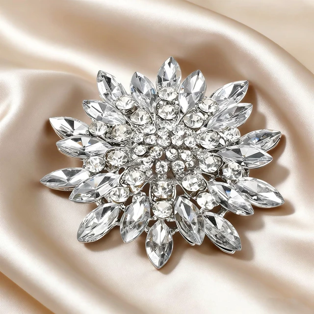 Alt view image 4 of 7 - Crystal Flower Rhinestone Brooches for Women, Corsage Brooch Pin Silver Brooch Pins for Women Rhinestone Appliques for Dresses Wedding Bridal Scarf Hat Bag