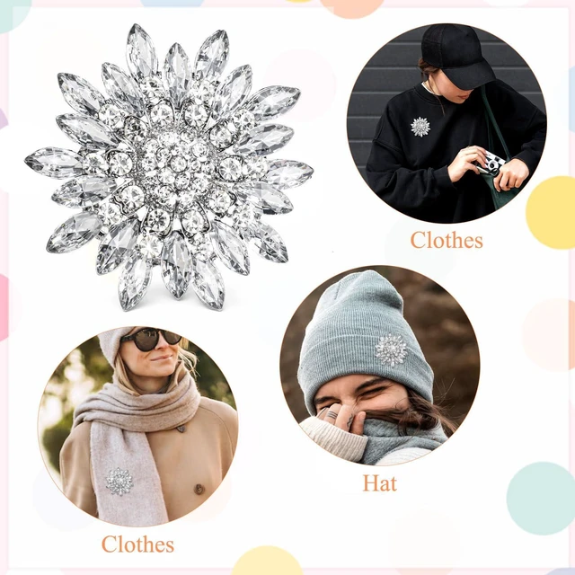 Alt view image 7 of 7 - Crystal Flower Rhinestone Brooches for Women, Corsage Brooch Pin Silver Brooch Pins for Women Rhinestone Appliques for Dresses Wedding Bridal Scarf Hat Bag