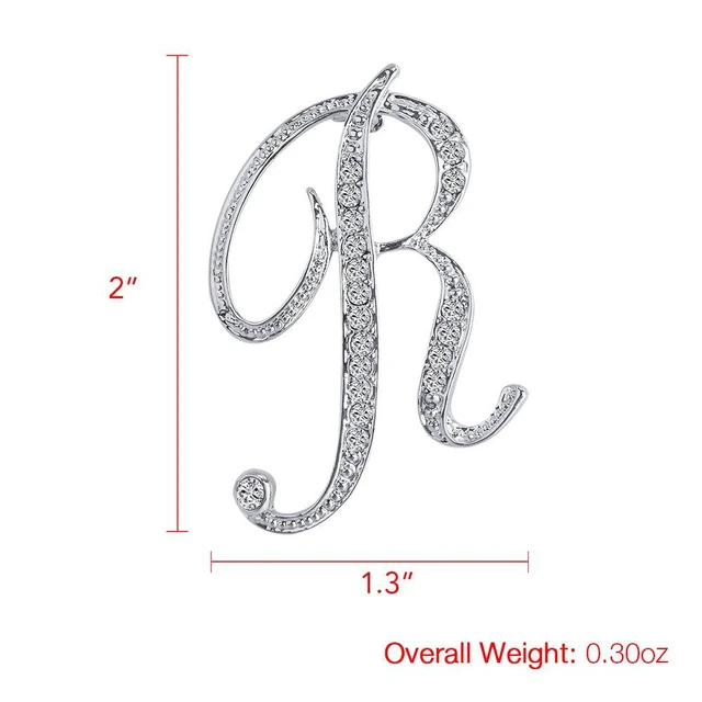 Alt view image 2 of 4 - 26 Letters Brooches Silver Plated Metal Broaches Pins-Clear Crystal Initial Breastpin (1pcs-R)