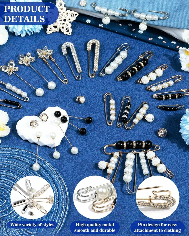 Alt view image 3 of 7 - 24Pcs Pearl Brooch, Pant Waist Tightener Safety Pin(Chic) | Double Faux Pearl Brooches, Fashion Cover Up Buttons, Decorative Safety Pins, Ideal for Women Clothes Decoration