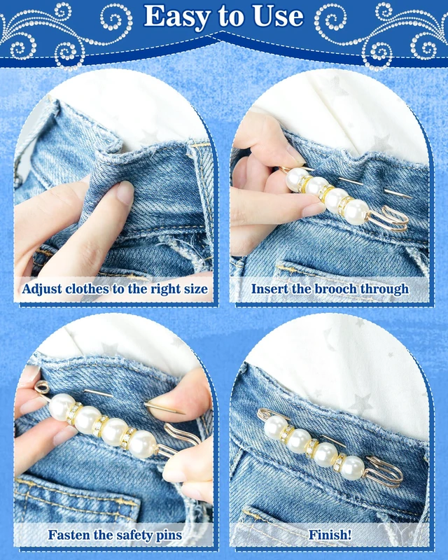 Alt view image 5 of 7 - 24Pcs Pearl Brooch, Pant Waist Tightener Safety Pin(Chic) | Double Faux Pearl Brooches, Fashion Cover Up Buttons, Decorative Safety Pins, Ideal for Women Clothes Decoration