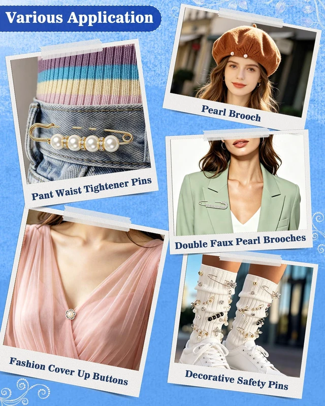 Alt view image 6 of 7 - 24Pcs Pearl Brooch, Pant Waist Tightener Safety Pin(Chic) | Double Faux Pearl Brooches, Fashion Cover Up Buttons, Decorative Safety Pins, Ideal for Women Clothes Decoration