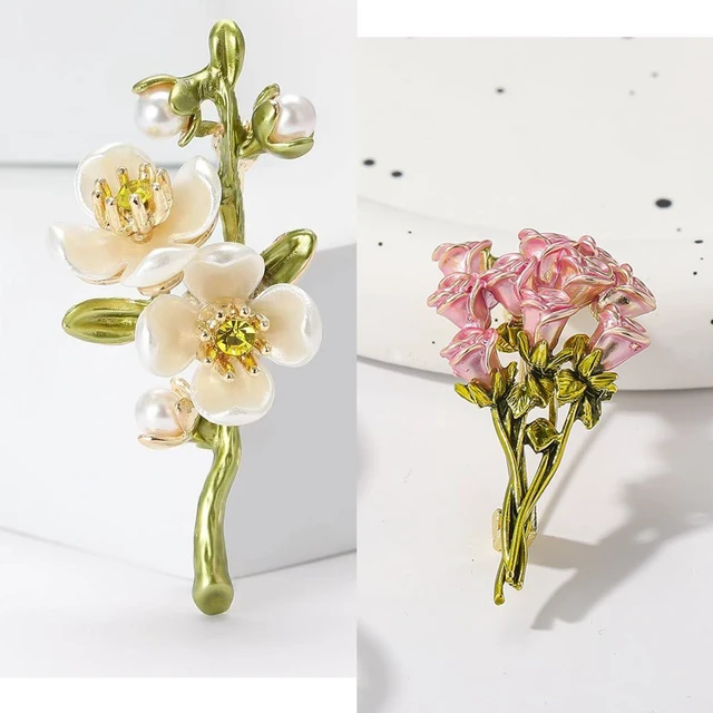 Alt view image 4 of 7 - 2 Pcs Flower Brooch Vintage Premium Enamel Boutonniere Pink Rose Bouquet Brooch Flower Brooches Pin for Women Girls