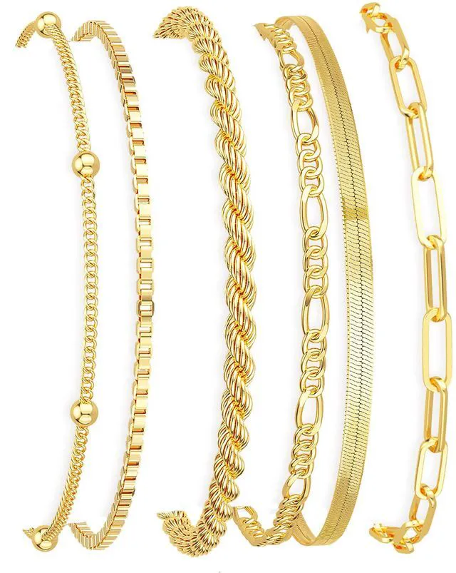 Main image of Gold Bracelets for Women Non Tarnish 14K Gold Plated Minimalist Bracelets Stack