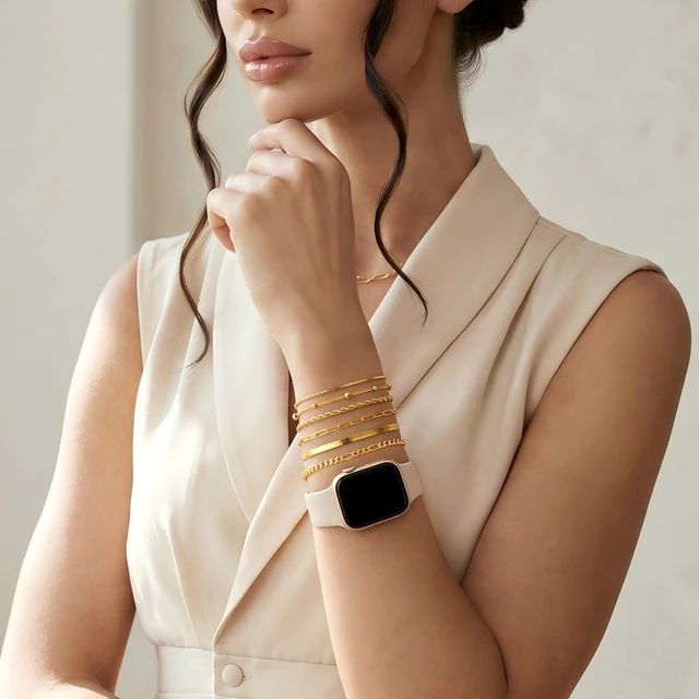 Alt view image 7 of 7 - Gold Bracelets for Women Non Tarnish 14K Gold Plated Minimalist Bracelets Stack