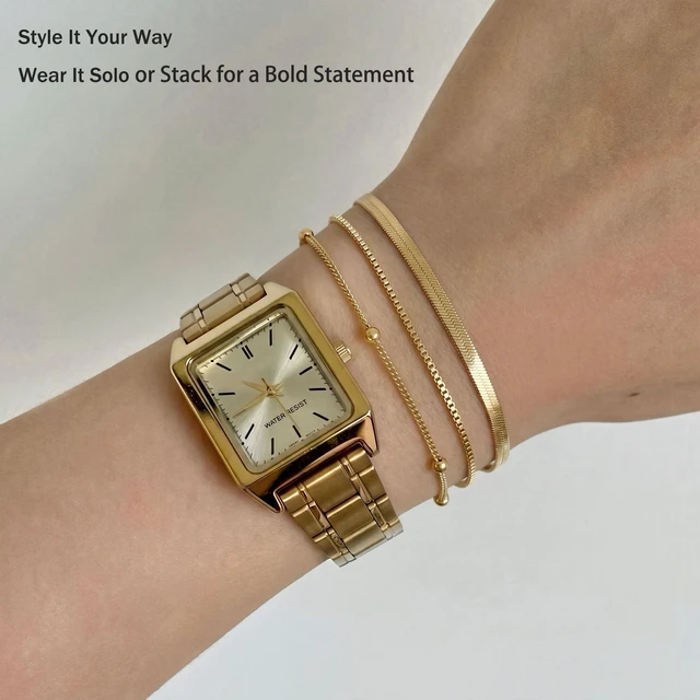 Alt view image 5 of 7 - Gold Bracelets for Women Non Tarnish 14K Gold Plated Minimalist Bracelets Stack