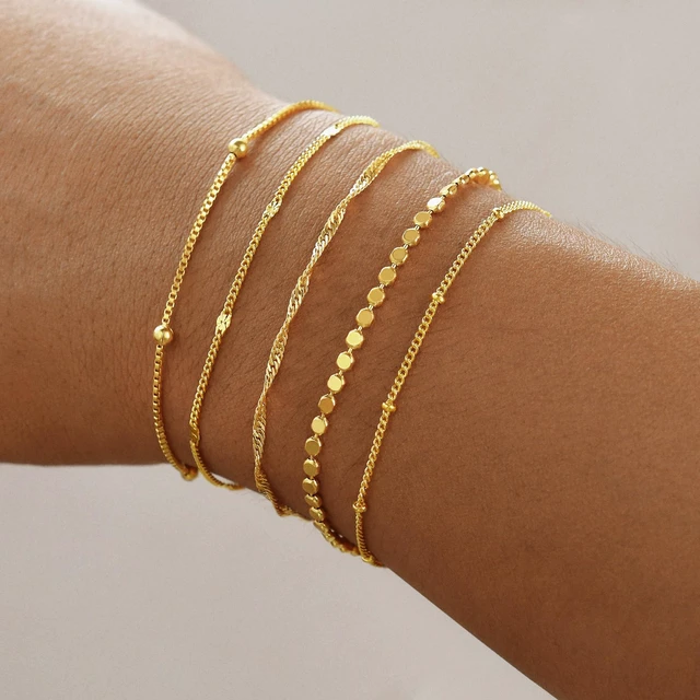 Alt view image 2 of 6 - Gold Bracelets for Women, 14K Gold Plated Stackable Bracelet Stack Set Adjustable Charm Paperclip Chain Snake Link Layered Waterproof Jewelry Sets Gifts