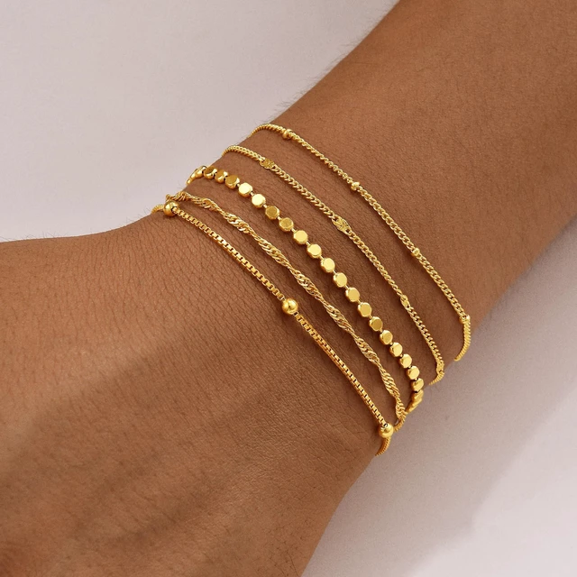 Alt view image 4 of 6 - Gold Bracelets for Women, 14K Gold Plated Stackable Bracelet Stack Set Adjustable Charm Paperclip Chain Snake Link Layered Waterproof Jewelry Sets Gifts