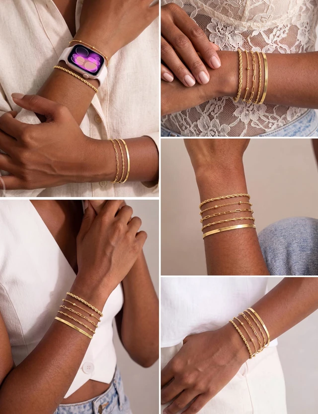 Alt view image 5 of 7 - Gold Bracelets for Women, Elegant Adjustable 14K Gold Plated Bracelet for Women Dainty Gold Bracelet for Everyday Wear Gifts for Womens