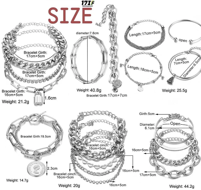 Alt view image 6 of 7 - 18 Pcs (6 Pack) Silver Bracelets Set for Women Boho Aesthetic Layered Stackable 14K Bangle Adjustable Cuff Grunge Italian Cuban Charm Chunky Simple Layering Bracelet Jewelry