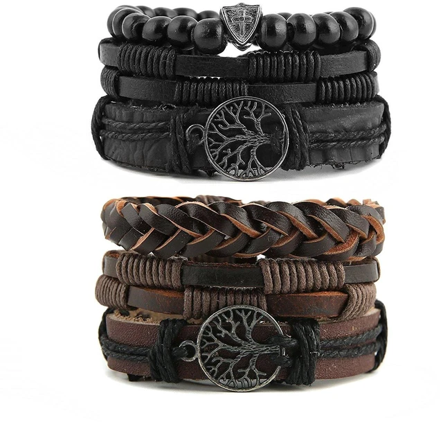 Main image of Genuine Leather Tree of life Bracelets for Men Women | Handmade,Drawstring/Elastic,Lava Rock Beads,Tiger Eye Natural Stone,Gift,Comfortable to wear all day long