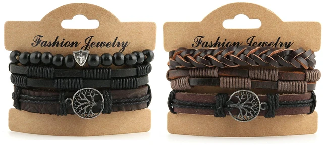Alt view image 2 of 5 - Genuine Leather Tree of life Bracelets for Men Women | Handmade,Drawstring/Elastic,Lava Rock Beads,Tiger Eye Natural Stone,Gift,Comfortable to wear all day long