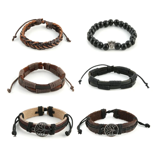 Alt view image 3 of 5 - Genuine Leather Tree of life Bracelets for Men Women | Handmade,Drawstring/Elastic,Lava Rock Beads,Tiger Eye Natural Stone,Gift,Comfortable to wear all day long