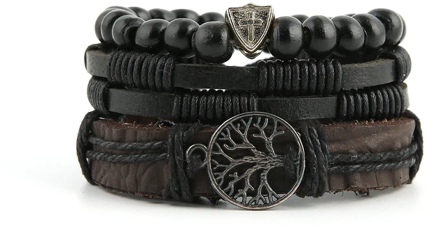 Alt view image 4 of 5 - Genuine Leather Tree of life Bracelets for Men Women | Handmade,Drawstring/Elastic,Lava Rock Beads,Tiger Eye Natural Stone,Gift,Comfortable to wear all day long