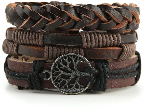 Alt view image 5 of 5 - Genuine Leather Tree of life Bracelets for Men Women | Handmade,Drawstring/Elastic,Lava Rock Beads,Tiger Eye Natural Stone,Gift,Comfortable to wear all day long