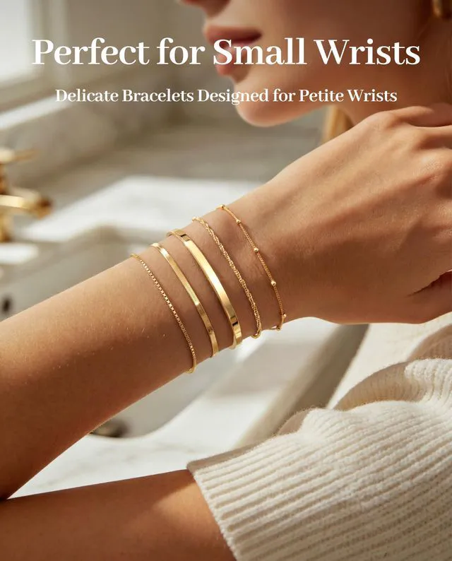 Alt view image 3 of 7 - Dainty Gold Bracelets for Women Trendy, Minimalist 14K Gold Plated Stackable Thin Bracelet Set Box Link, Paperclip, Herringbone, Sparkling Chain, Bangle Cuff