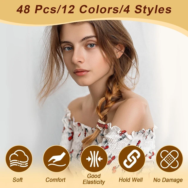 Alt view image 7 of 7 - 48 PCS Boho Hair Ties, Elastic Hair Tie Bracelets for Women, Cute Hair Ties No Damage, Ponytail Holders for Girls with Thick and Thin Hair - Multicolor