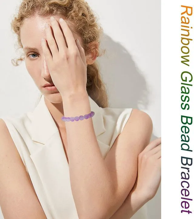 Alt view image 3 of 7 - 18Pcs 8mm Glass Beaded Stretch Bracelets for Women | Handmade Round Glass Bracelet for Women Men,Multicolor Matte Beads Elastic Bracelets Bulk