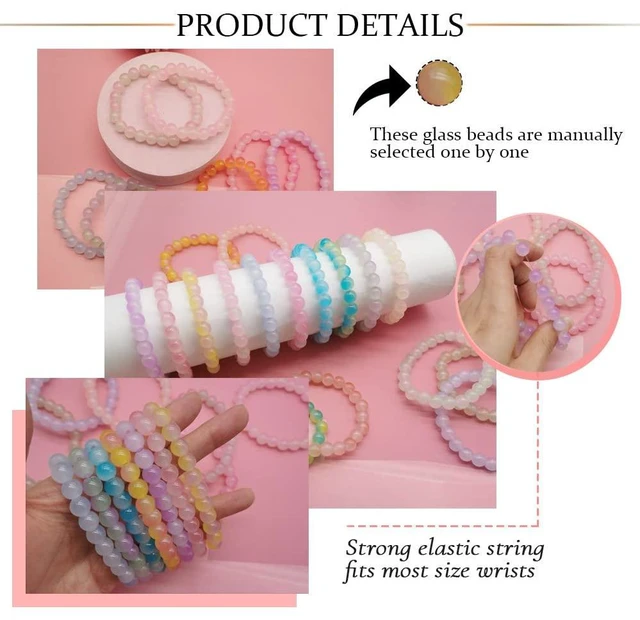 Alt view image 4 of 7 - 18Pcs 8mm Glass Beaded Stretch Bracelets for Women | Handmade Round Glass Bracelet for Women Men,Multicolor Matte Beads Elastic Bracelets Bulk