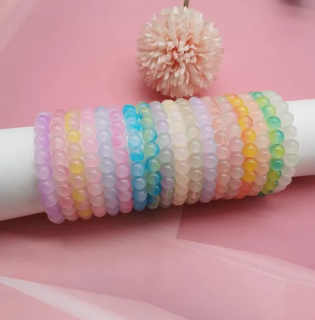 Alt view image 6 of 7 - 18Pcs 8mm Glass Beaded Stretch Bracelets for Women | Handmade Round Glass Bracelet for Women Men,Multicolor Matte Beads Elastic Bracelets Bulk