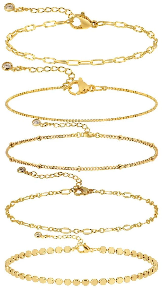 Main image of Gold Bracelets for Women Waterproof Dainty 14K Gold Plated Stackable Cuban Beaded Link Snake Lip Paperclip Chain Bracelets Fashion Jewelry Gift for Women