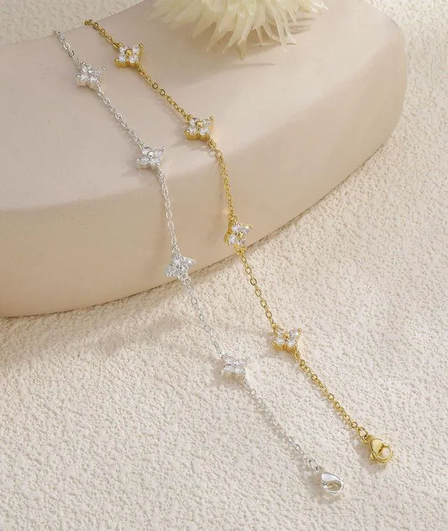 Alt view image 7 of 7 - Gold Bracelets for Women Non Tarnish 14K Gold Plated Clover Bracelet | Dainty Gold Bracelet Stack, 14K Gold Plated, Cute Cubic Zirconia Diamond Charm, Womens Bracelets, Waterproof Jewelry Gifts