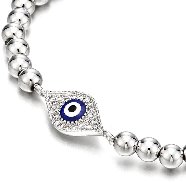 Alt view image 2 of 5 - Women's Silver-Tone Evil Eye Beaded Bracelet,Pavé Crystal, Elegant Protective Charm Jewelry, Talisman Accessory for Daily Wear and Gifting