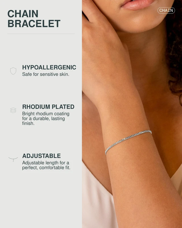 Alt view image 2 of 7 - Curbfigaro Paperclip Adjustable Chain Bracelet, White Gold